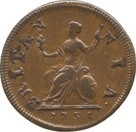 Revers 1 Farthing 1735 "Porträt in jungen Jahren" - Münze Wert - Großbritannien, Georg II