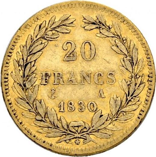 Reverse 20 Francs 1830 A "Raised edge" - Gold Coin Value - France, Louis Philippe I