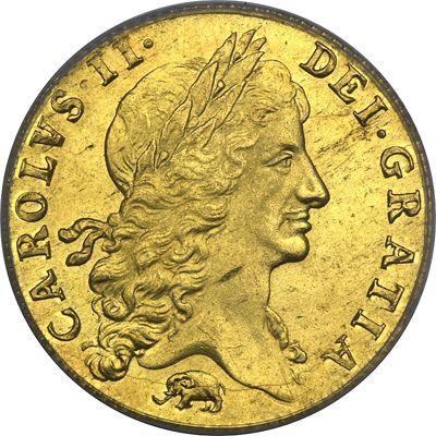 Obverse Guinea 1664 "Second laureate bust" Elephant - Gold Coin Value - United Kingdom, Charles II