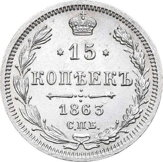 Reverso 15 kopeks 1863 СПБ АБ "Plata ley 725" - valor de la moneda de plata - Rusia, Alejandro II