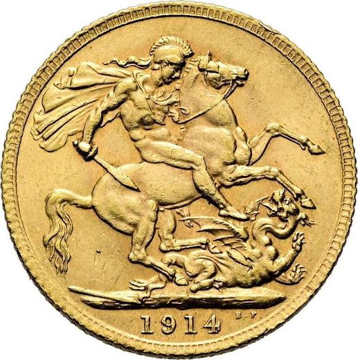 Реверс монеты - Соверен 1914 года BM - цена золотой монеты - Великобритания, Георг V