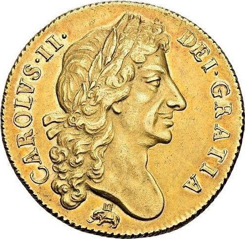 Anverso 2 guineas 1676 "Segundo busto de laureado" Elefante y castillo - valor de la moneda de oro - Gran Bretaña, Carlos II