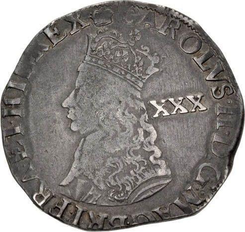 Obverse Halfcrown no date (1660-1662) "Second coinage" Mark of value "XXX" - Silver Coin Value - United Kingdom, Charles II