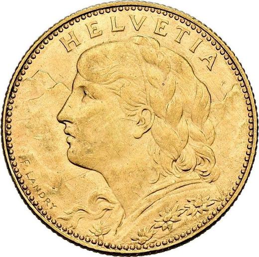 Аверс монеты - 10 франков 1911 года B "Вренели" - цена золотой монеты - Швейцария, Конфедерация