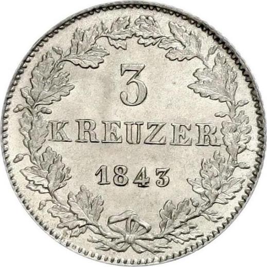 Reverso 3 kreuzers 1843 - valor de la moneda de plata - Fráncfort del Meno, Ciudad Libre