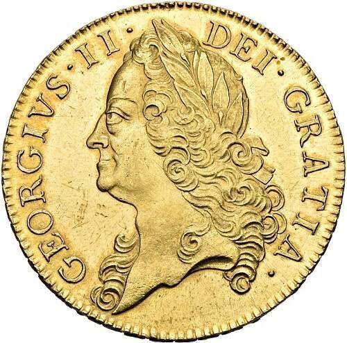 Obverse Five guineas 1748 "Old Head" - Gold Coin Value - United Kingdom, George II
