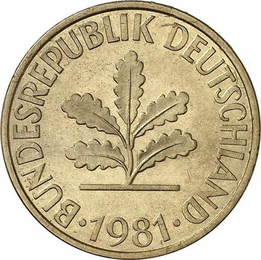 Реверс монеты - 10 пфеннигов 1981 года G - цена  монеты - Германия, ФРГ