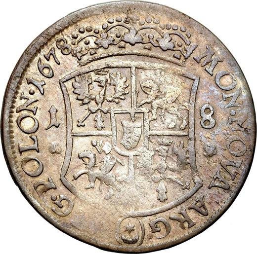 Reverse Ort (18 Groszy) 1678 SB "Curved shield" - Silver Coin Value - Poland, John III Sobieski