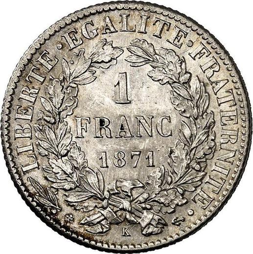 Rewers monety - 1 frank 1871 K "Typ 1871-1895" - cena srebrnej monety - Francja, III Republika