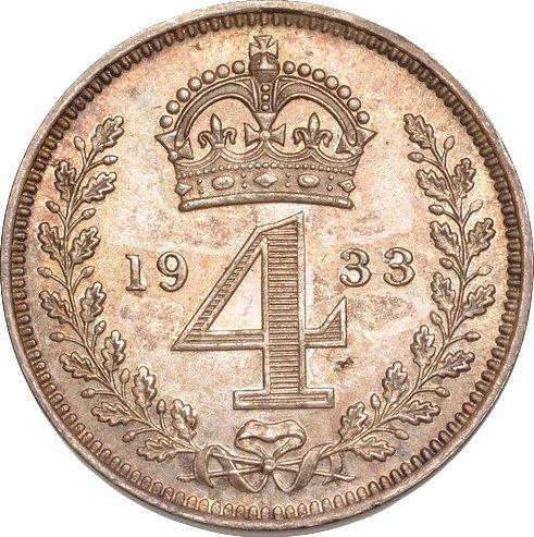 Reverse Fourpence (Groat) 1933 - Silver Coin Value - United Kingdom, George V