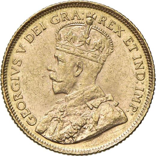 Аверс монеты - 5 долларов 1913 года - цена золотой монеты - Канада, Георг V