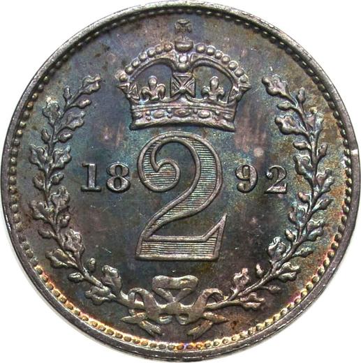 Реверс монеты - 2 пенса 1892 года "Юбилейный портрет" - цена серебряной монеты - Великобритания, Виктория