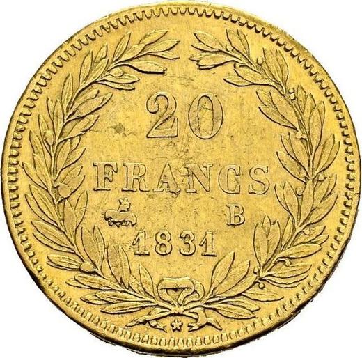 Reverse 20 Francs 1831 B "Impressed edge" - Gold Coin Value - France, Louis Philippe I