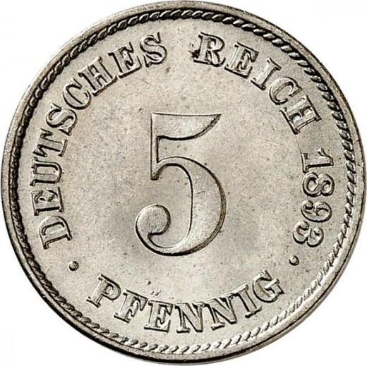 Obverse 5 Pfennig 1893 F "Type 1890-1915" -  Coin Value - Germany, German Empire