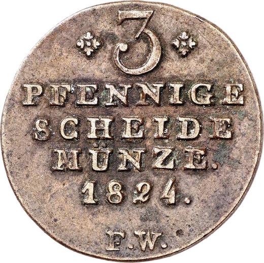 Reverso 3 Pfennige 1824 F.W. - valor de la moneda  - Waldeck-Pyrmont, Jorge II