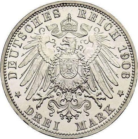 Реверс монеты - 3 марки 1908 года G "Баден" - цена серебряной монеты - Германия, Германская Империя