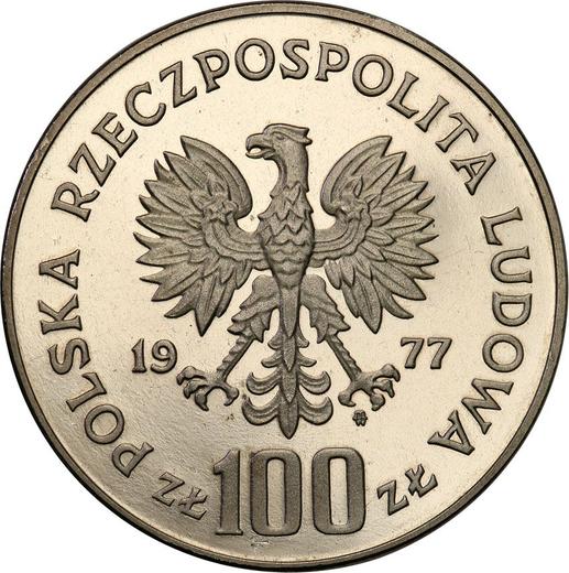 Awers monety - Próba 100 złotych 1977 MW "Henryk Sienkiewicz" Nikiel - cena monety - Polska, PRL