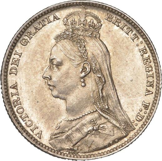 Awers monety - 1 szeląg 1891 JEB "Duży portret jubileuszowy" - cena srebrnej monety - Wielka Brytania, Wiktoria