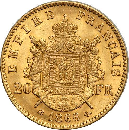 Reverse 20 Francs 1866 BB "Type 1861-1870" - Gold Coin Value - France, Napoleon III