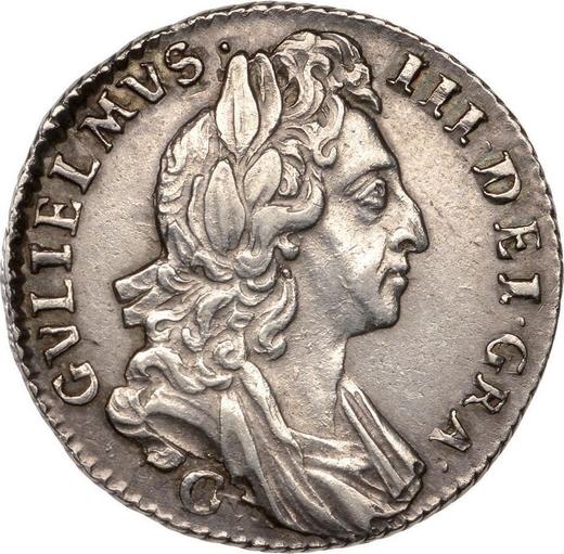 Аверс монеты - 6 пенсов 1697 года C "Первый тип" Малые короны - цена серебряной монеты - Великобритания, Вильгельм III