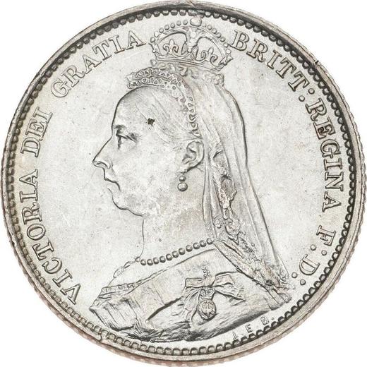 Anverso 6 peniques 1889 JEB "Retrato jubilar" - valor de la moneda de plata - Gran Bretaña, Victoria