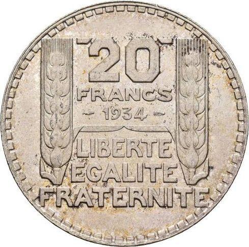 Reverse 20 Francs 1934 "Type 1929-1939" - Silver Coin Value - France, Third Republic