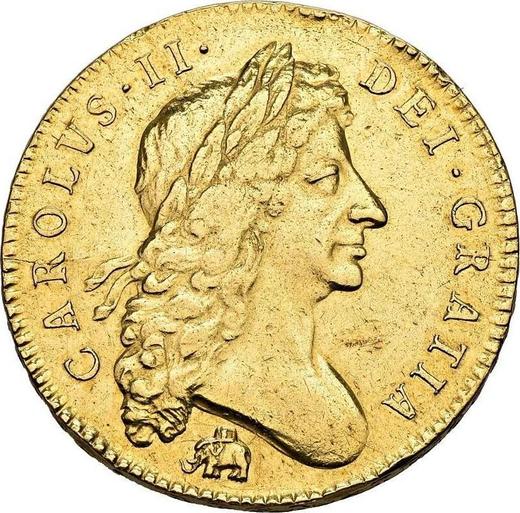 Obverse Five guineas 1684 "Second laureate bust" Elephant and castle - Gold Coin Value - United Kingdom, Charles II