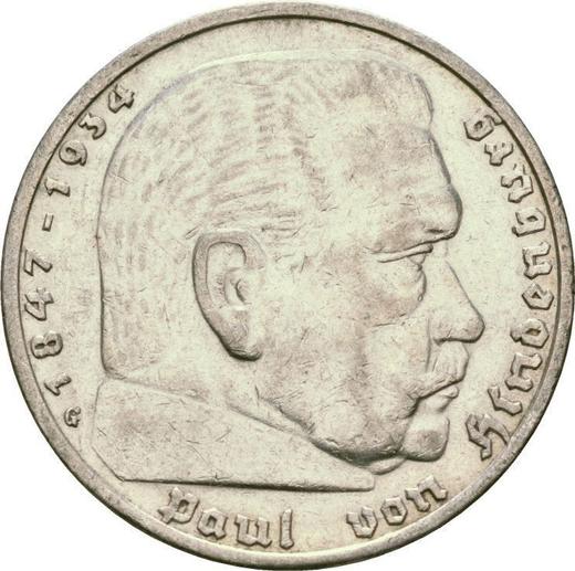 Obverse 5 Reichsmark 1935 G "Hindenburg" - Silver Coin Value - Germany, Third Reich