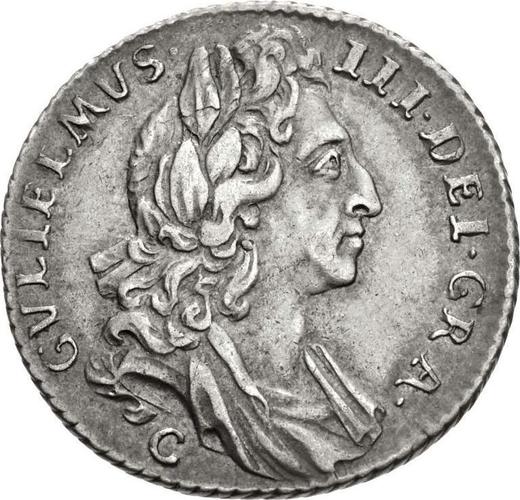 Obverse Sixpence 1696 C "First laureated bust" Early harp - Silver Coin Value - United Kingdom, William III