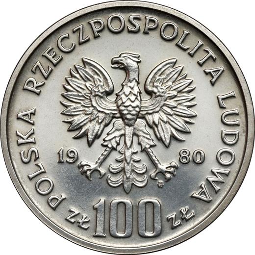 Awers monety - Próba 100 złotych 1980 MW "Głuszec" Srebro - cena srebrnej monety - Polska, PRL