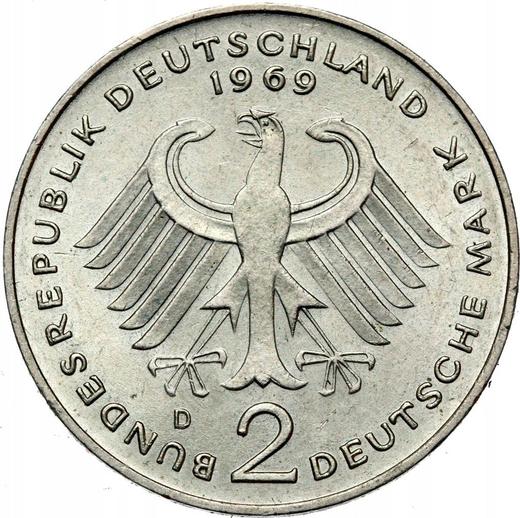 Reverse 2 Mark 1969 D "Konrad Adenauer" -  Coin Value - Germany, FRG