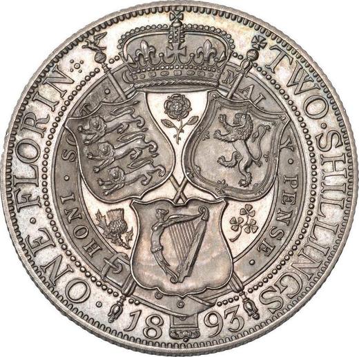 Reverso Florín (2 chelines) 1893 TB - valor de la moneda de plata - Gran Bretaña, Victoria