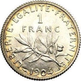 Rewers monety - 1 frank 1904 "Siewca" - cena srebrnej monety - Francja, III Republika