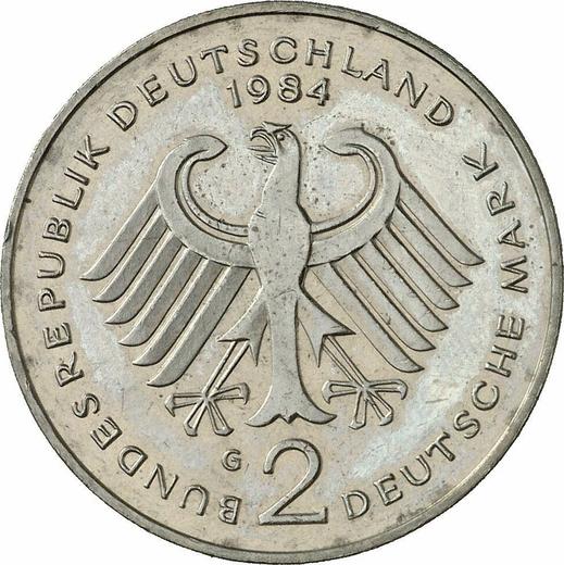 Reverse 2 Mark 1984 G "Kurt Schumacher" -  Coin Value - Germany, FRG
