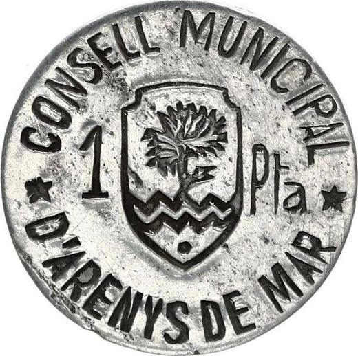 Avers 1 Peseta Ohne jahr (1936-1939) "Arenys de Mar" - Münze Wert - Spanien, II Republik