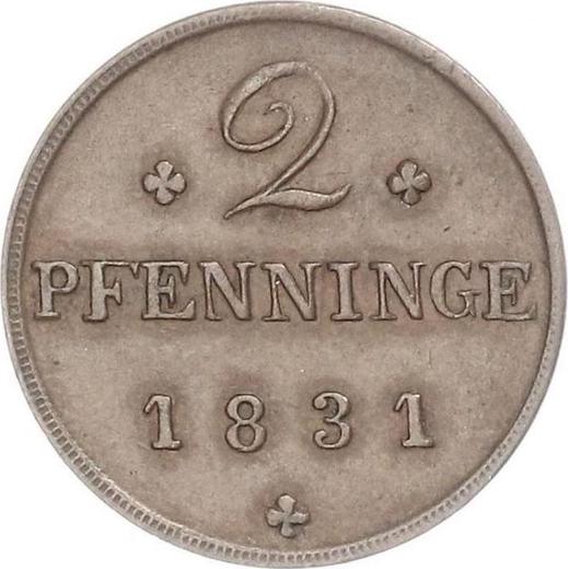 Реверс монеты - 2 пфеннига 1831 года - цена  монеты - Мекленбург-Шверин, Фридрих Франц I