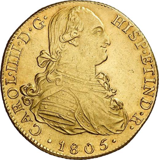 Obverse 8 Escudos 1805 JP - Gold Coin Value - Peru, Charles IV