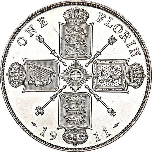 Реверс монеты - Флорин (2 шиллинга) 1911 года - цена серебряной монеты - Великобритания, Георг V