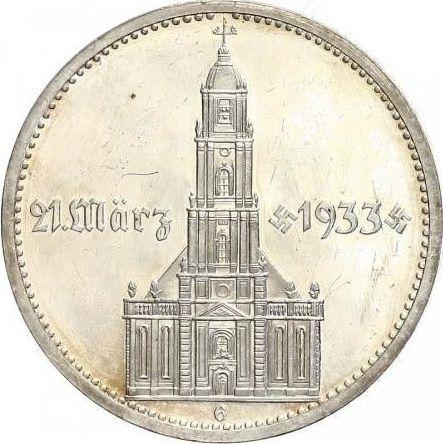 Obverse 5 Reichsmark 1934 G "Garrison Church (with date)" - Silver Coin Value - Germany, Third Reich