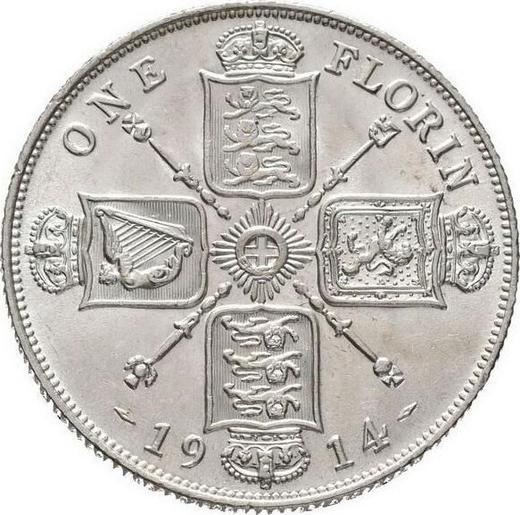 Reverso Florín (2 chelines) 1914 - valor de la moneda de plata - Gran Bretaña, Jorge V