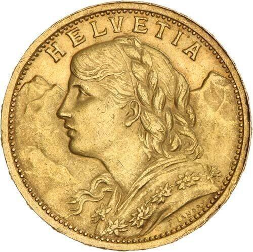Obverse 20 Francs 1898 B "Vreneli" - Gold Coin Value - Switzerland, Confederation
