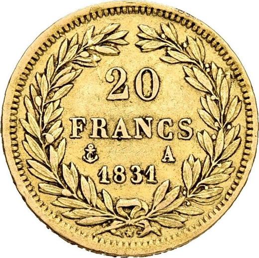 Obverse 20 Francs 1831 A "Raised edge" Incuse Error - Gold Coin Value - France, Louis Philippe I