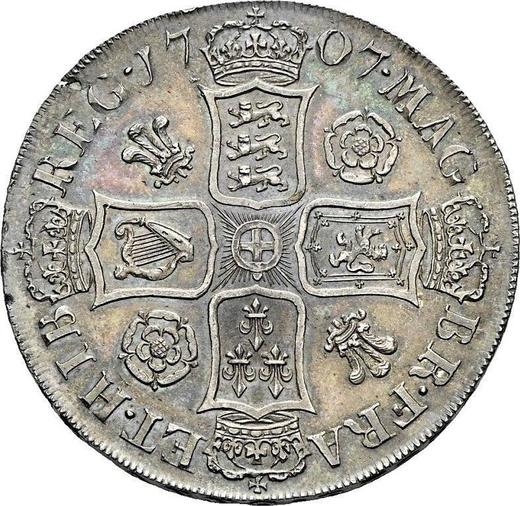 Reverso 1 Corona 1707 "Primer tipo de retrato" Rosas y plumas en ángulos Antes de la unión - valor de la moneda de plata - Gran Bretaña, Ana