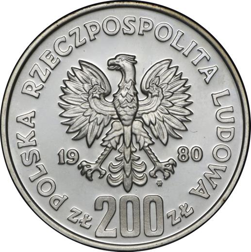 Avers 200 Zlotych 1980 MW "Lake Placid'80 Olympiade" Silber Mit Fackel - Silbermünze Wert - Polen, Volksrepublik Polen