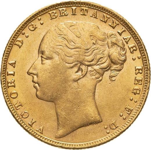 Аверс монеты - Соверен 1874 года WW "Св. Георгий" - цена золотой монеты - Великобритания, Виктория