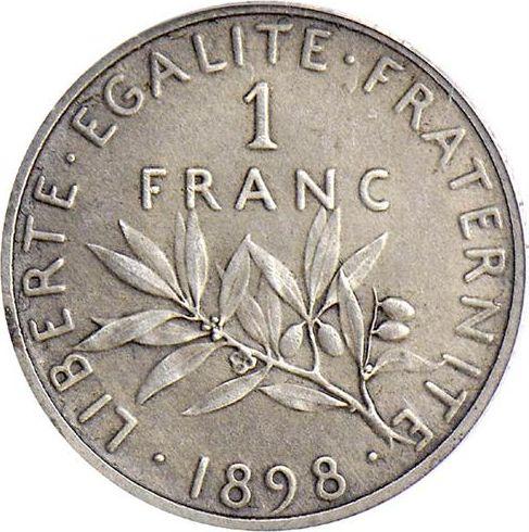 Rewers monety - 1 frank 1898 "Siewca" - cena srebrnej monety - Francja, III Republika