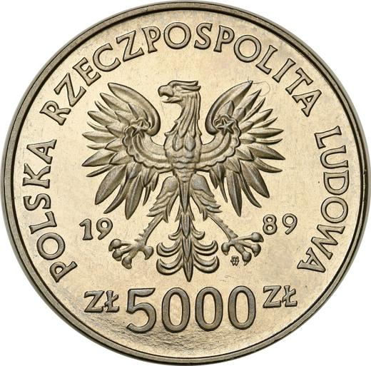 Anverso Pruebas 5000 eslotis 1989 MW ET "Toruń - Nicolás Copérnico" Níquel - valor de la moneda - Polonia, República Popular