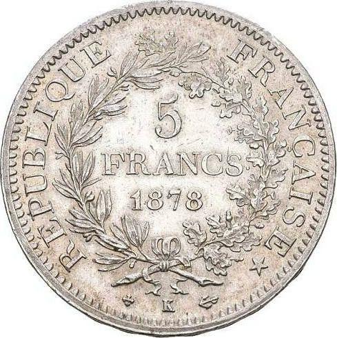 Реверс монеты - 5 франков 1878 года K "Геркулес" - цена серебряной монеты - Франция, Третья республика