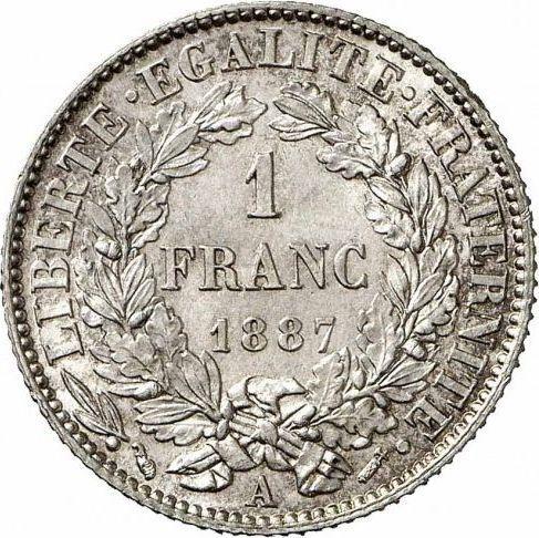 Reverso 1 franco 1887 A "Tipo 1871-1895" - valor de la moneda de plata - Francia, Tercera República