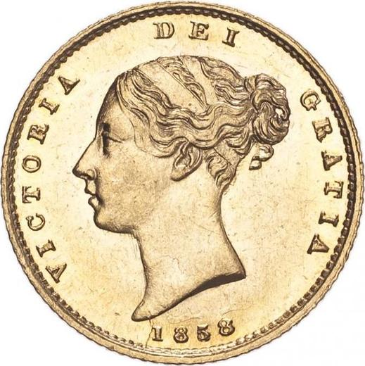 Anverso 1/2 soberano 1858 - valor de la moneda de oro - Gran Bretaña, Victoria